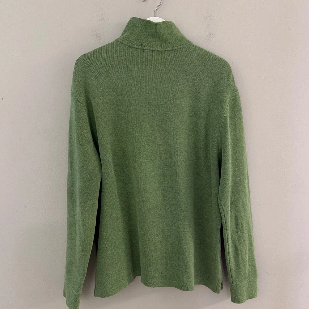 Polo Ralph Lauren Mens Large Sage Green 100% Cotton Quarter Zip Ribbed Sweater